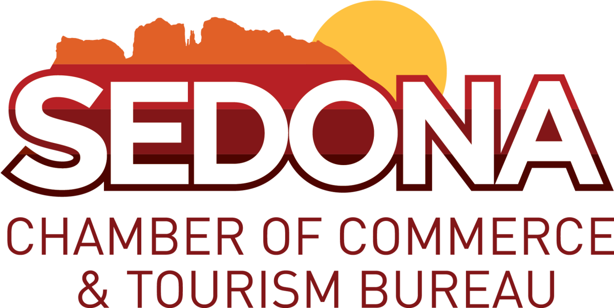 Sedona Chamber of Commerce logo with a sun and mountain graphic.